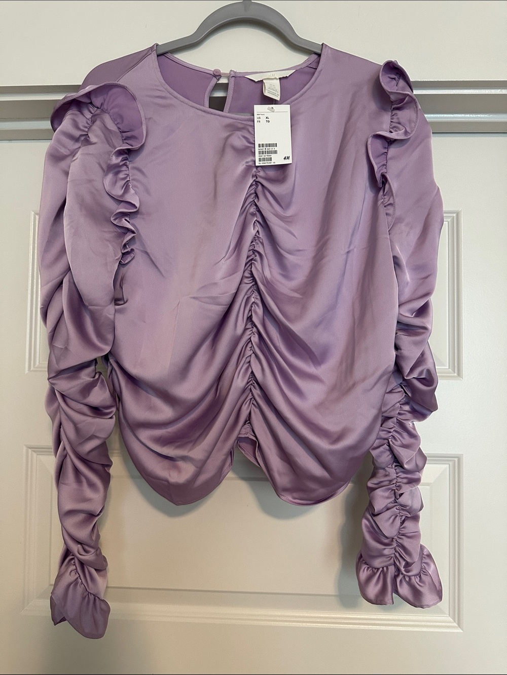 H&M Lilac Ruched Long-Sleeve Blouse